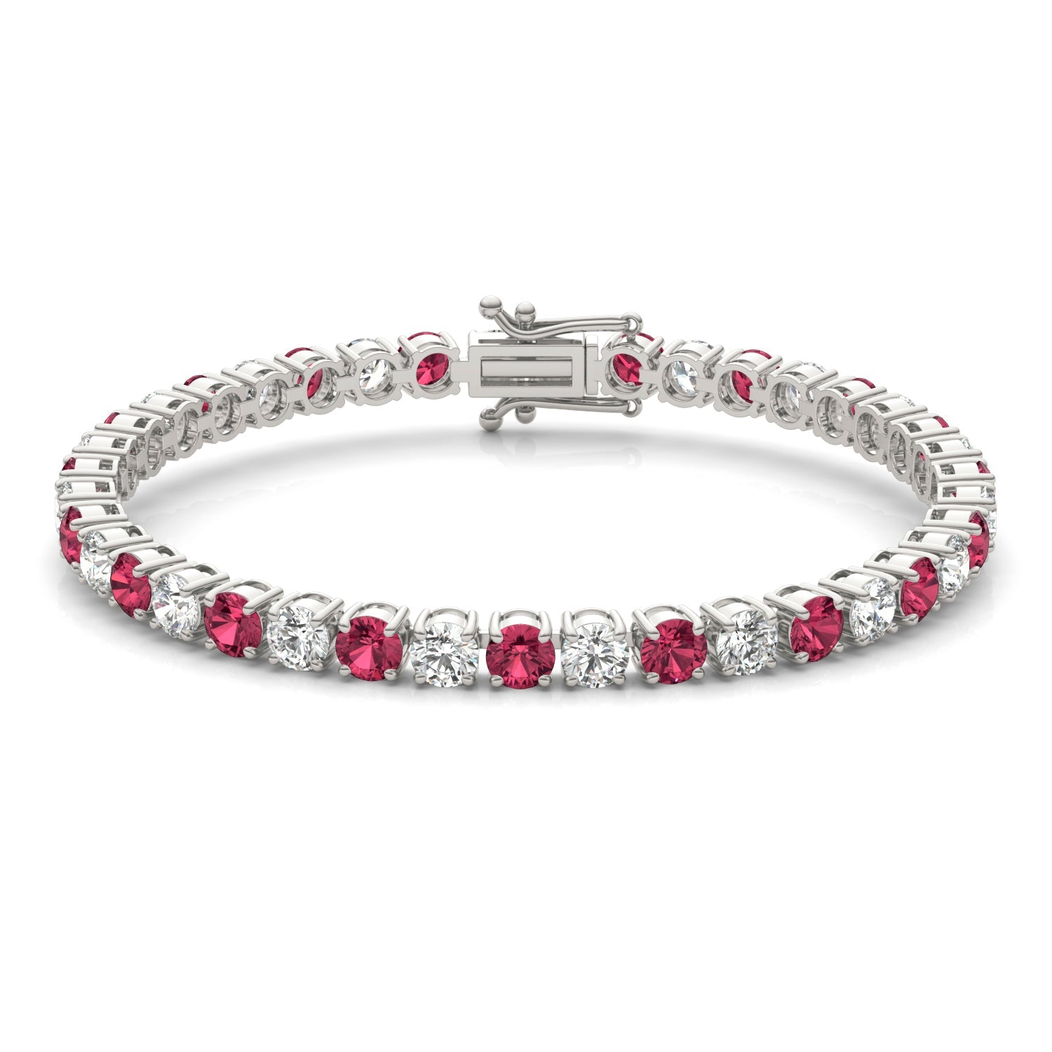 7.50 CTW AGI Certified Lab Created Ruby &amp; Diamond Tennis Bracelet in 14K White Gold Overlay