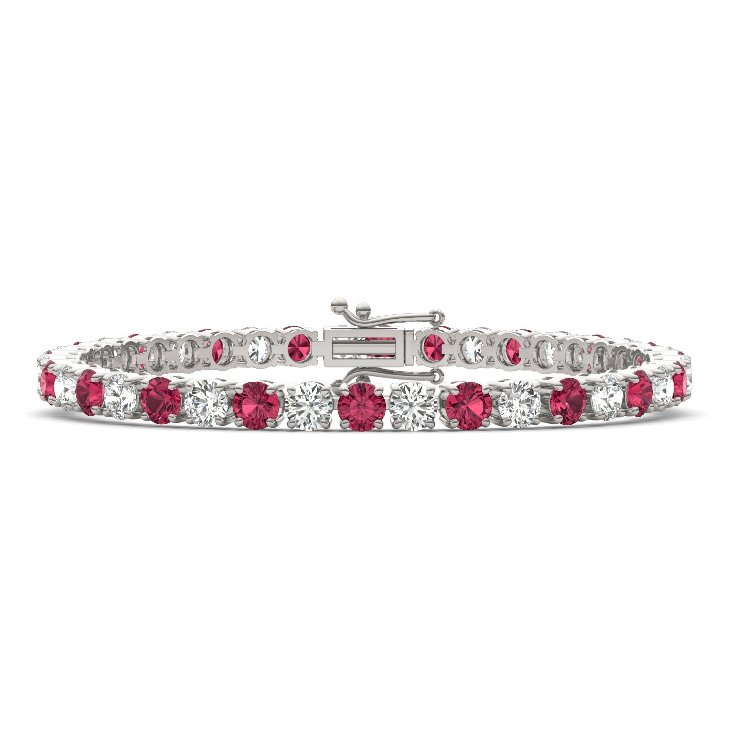 7.50 CTW AGI Certified Lab Created Ruby &amp; Diamond Tennis Bracelet in 14K White Gold Overlay