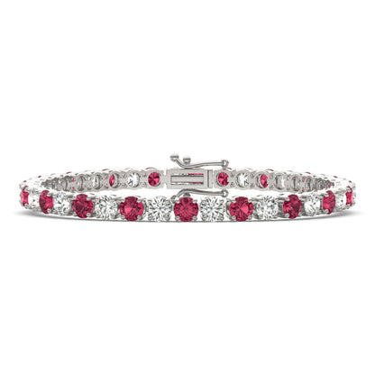 7.50 CTW AGI Certified Lab Created Ruby &amp; Diamond Tennis Bracelet in 14K White Gold Overlay