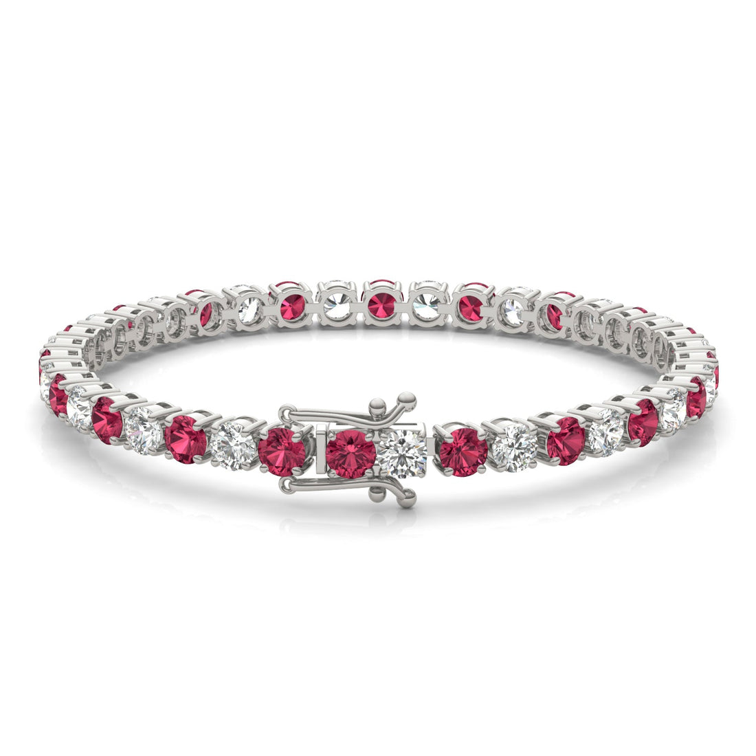 7.50 CTW AGI Certified Lab Created Ruby &amp; Diamond Tennis Bracelet in 14K White Gold Overlay