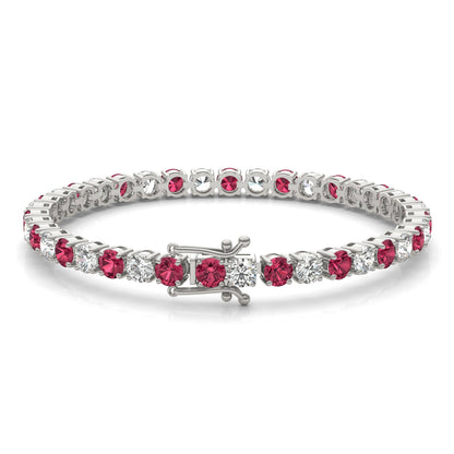7.50 CTW AGI Certified Lab Created Ruby &amp; Diamond Tennis Bracelet in 14K White Gold Overlay