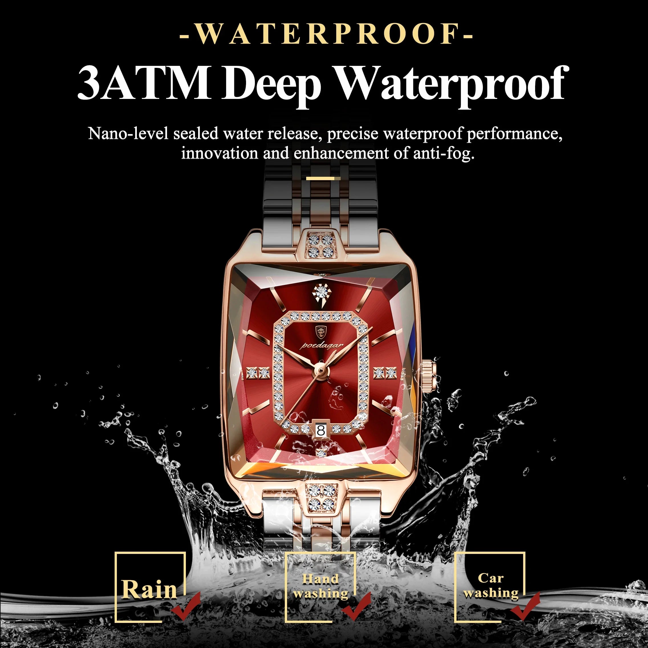 POEDAGAR Luxury Watch For Woman Elegant Waterproof Calendar Ladies Watch Rectangle Stainless Steel Quartz Women&