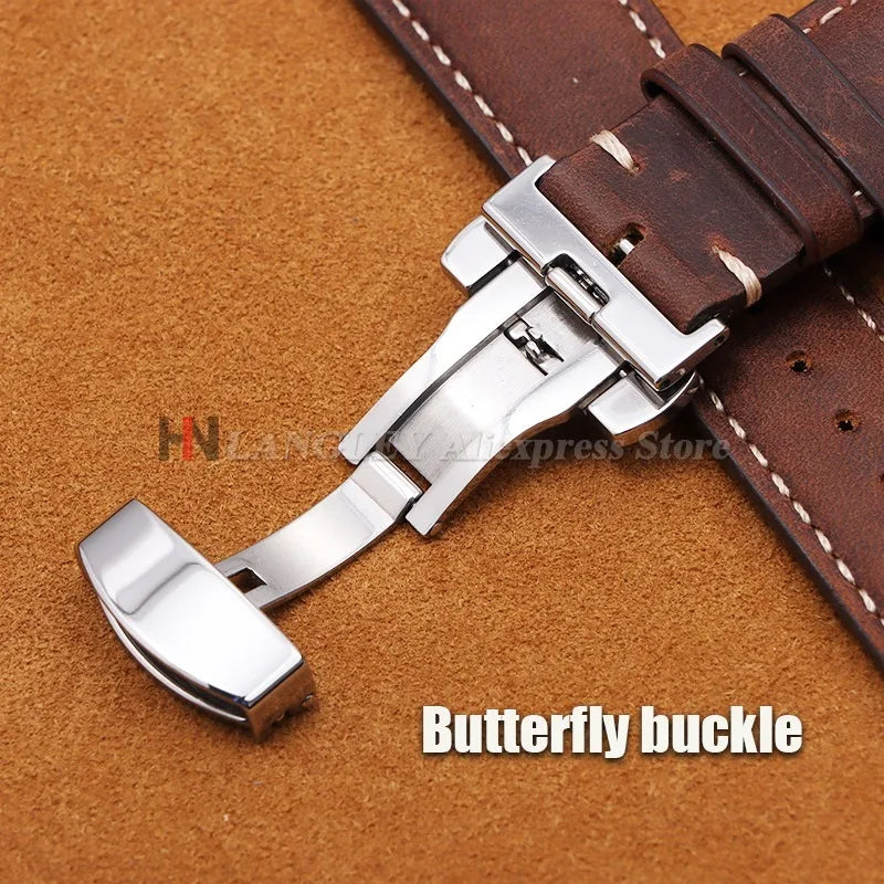 Motorola Moto Leather Watch Band, Butterfly Buckle Strap, Brown