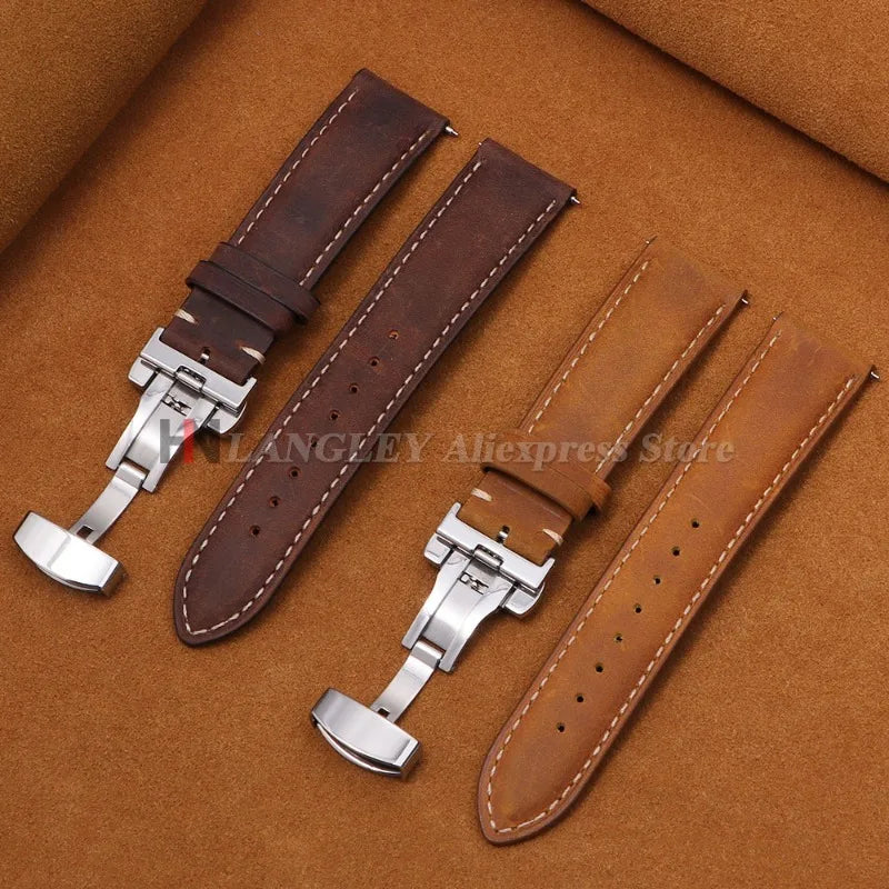 Motorola Moto Leather Watch Band, Butterfly Buckle Strap, Brown