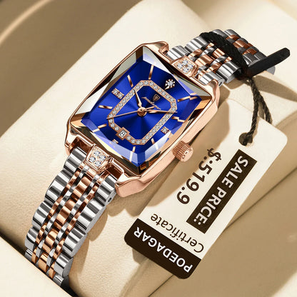 POEDAGAR Luxury Watch For Woman Elegant Waterproof Calendar Ladies Watch Rectangle Stainless Steel Quartz Women&