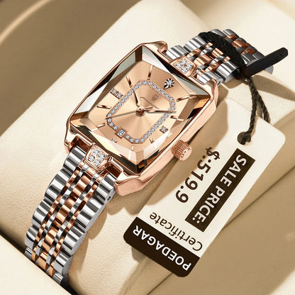 POEDAGAR Luxury Watch For Woman Elegant Waterproof Calendar Ladies Watch Rectangle Stainless Steel Quartz Women&