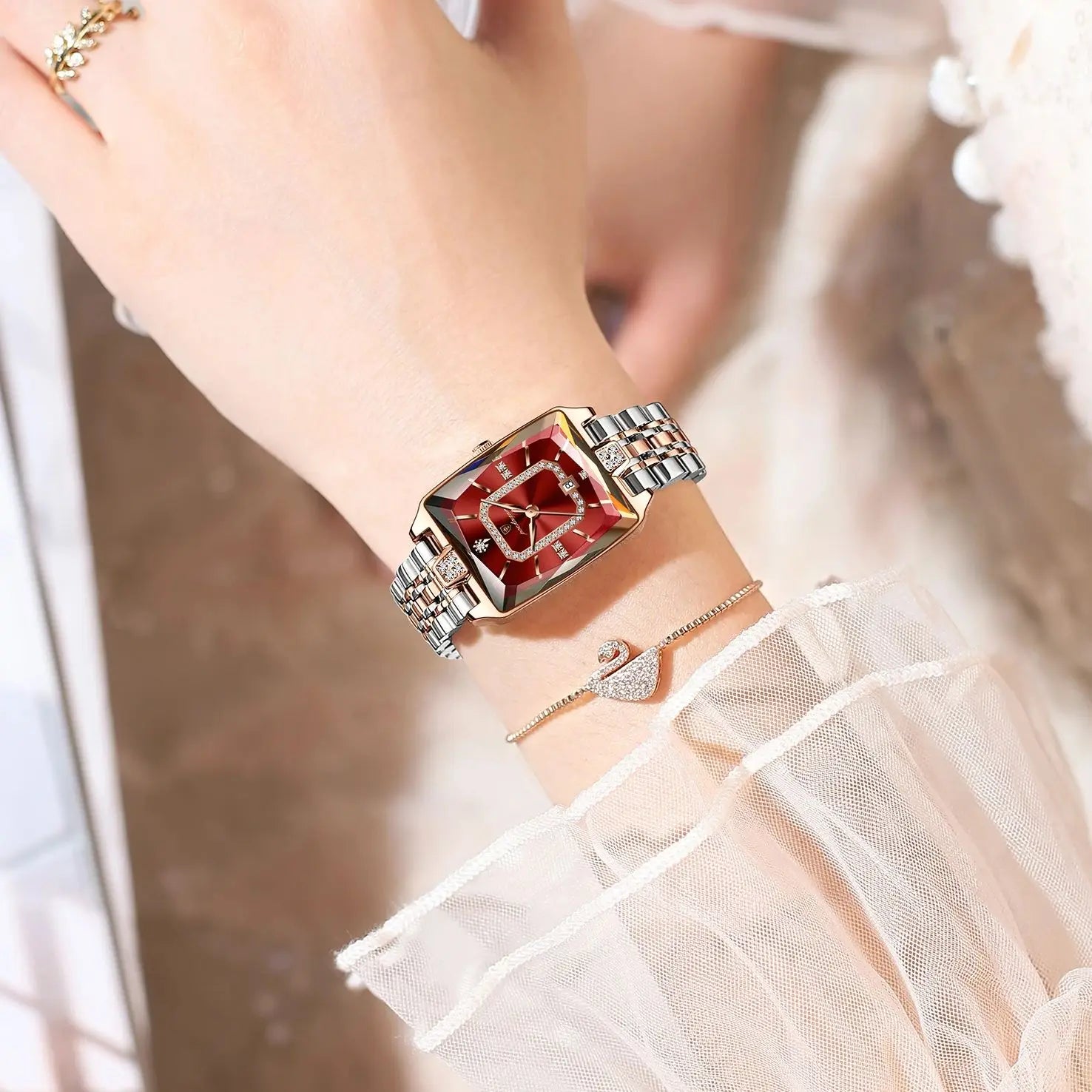 POEDAGAR Luxury Watch For Woman Elegant Waterproof Calendar Ladies Watch Rectangle Stainless Steel Quartz Women&