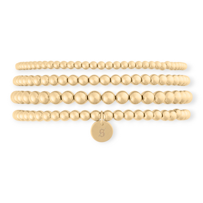 old english initial juno four bracelet stack (3+4+4+5mm)