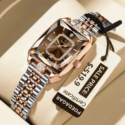 POEDAGAR Luxury Watch For Woman Elegant Waterproof Calendar Ladies Watch Rectangle Stainless Steel Quartz Women&