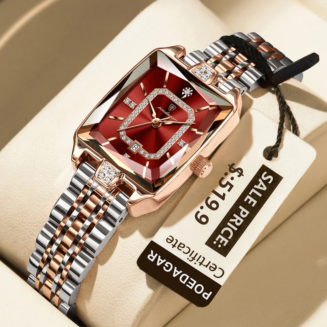 POEDAGAR Luxury Watch For Woman Elegant Waterproof Calendar Ladies Watch Rectangle Stainless Steel Quartz Women&