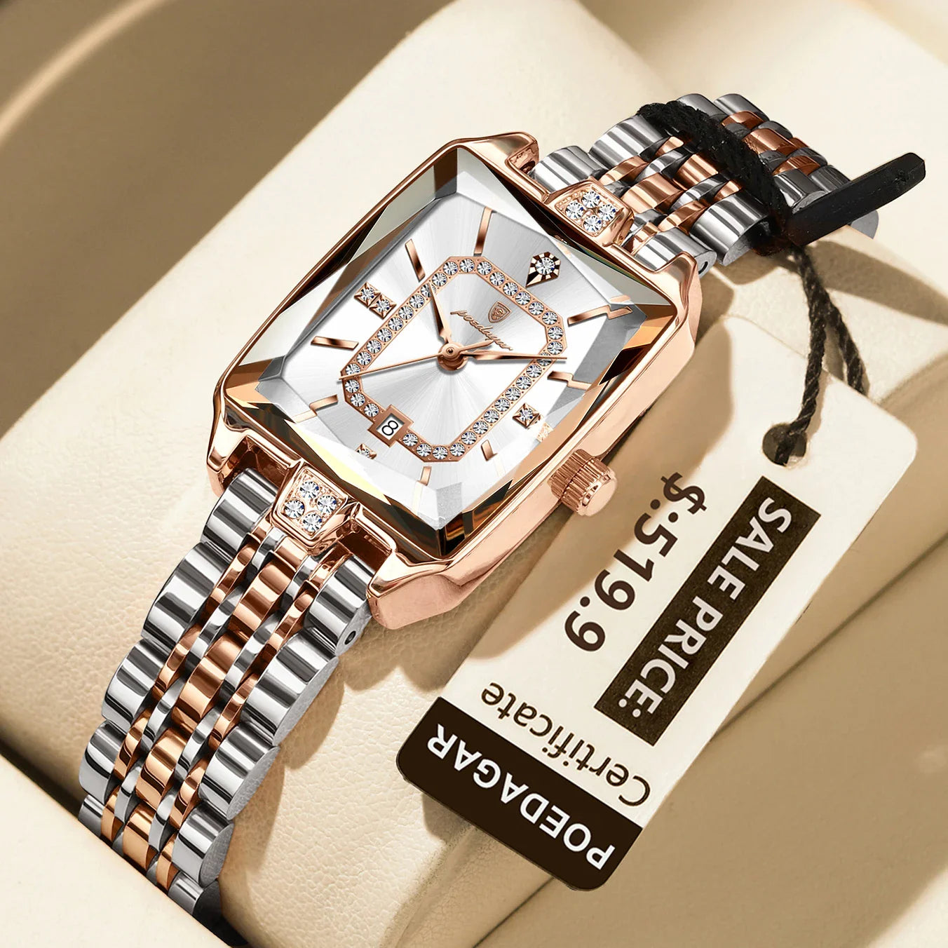 POEDAGAR Luxury Watch For Woman Elegant Waterproof Calendar Ladies Watch Rectangle Stainless Steel Quartz Women&