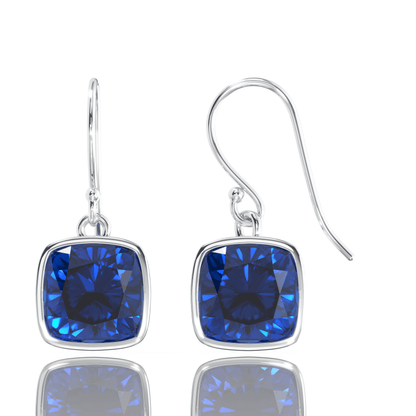 2 Pair Pack: 9.00 CTW Cushion Cut Created Blue Sapphire &amp; Emerald Drop Earrings – Available in .925 Sterling Silver or 14kt Yellow Gold Over .925 – 8mm Square Gems