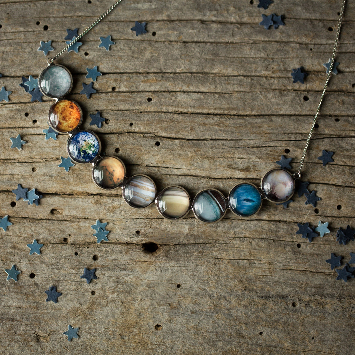 Curved Solar System Necklace in Silver
