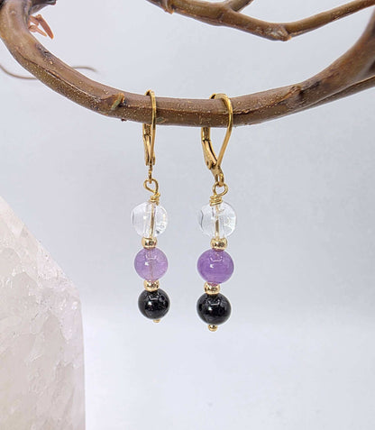 SACRED SPACE -Clear Quartz, Amethyst, Black Onyx Jewelry Set