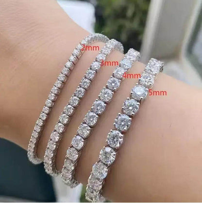 VVS1 Moissanite S925 &amp; 14K Tennis Chain Iced Out Necklace and Bracelet, 6–26 Inch, 2–6.5mm Round Cut D-Grade Certified Moissanite, Sterling Silver White Gold Plated, Hypoallergenic Hip Hop Jewelry