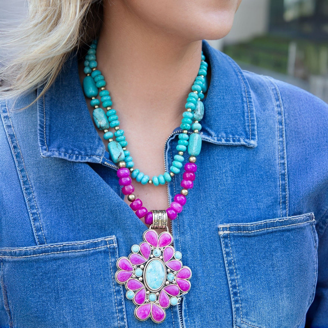 Barcelona Pink Agate Cross Golden Pendant Necklace
