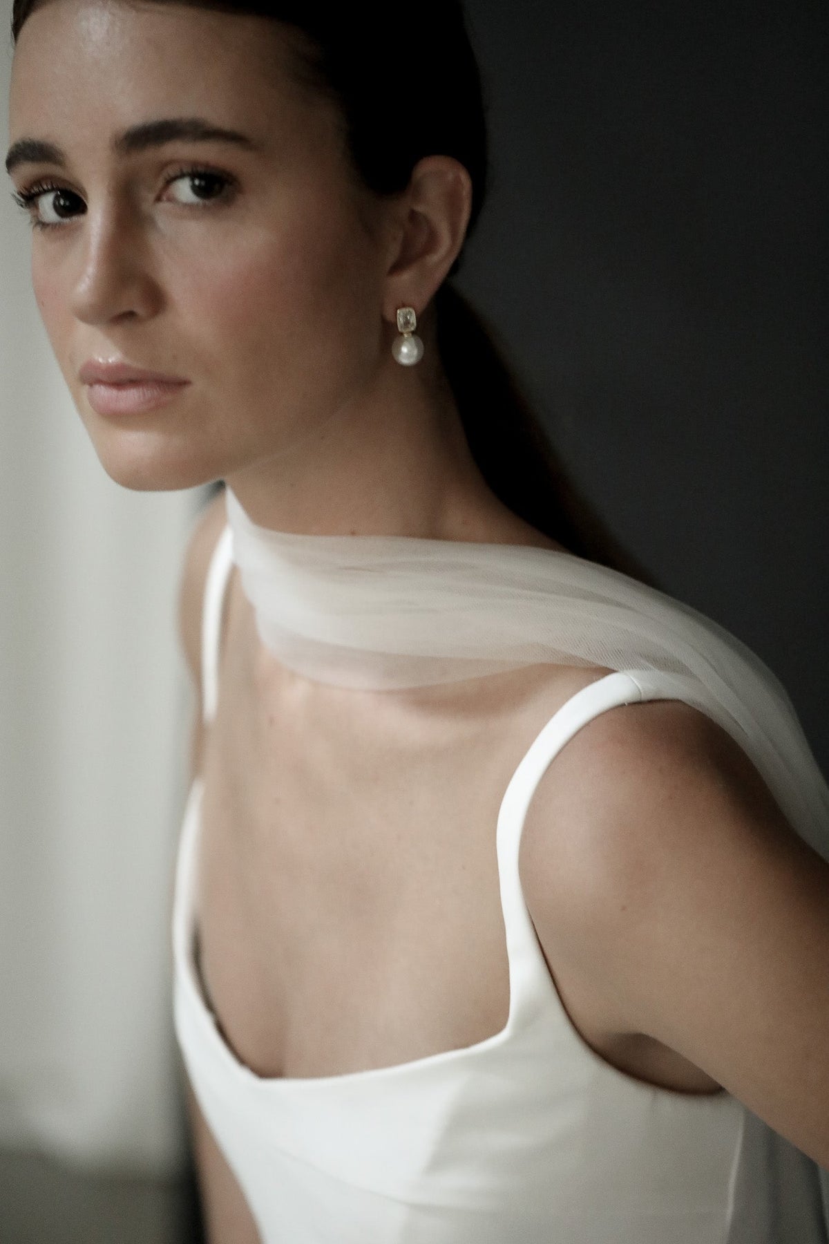Bezel Pearl Stud Drop Earring