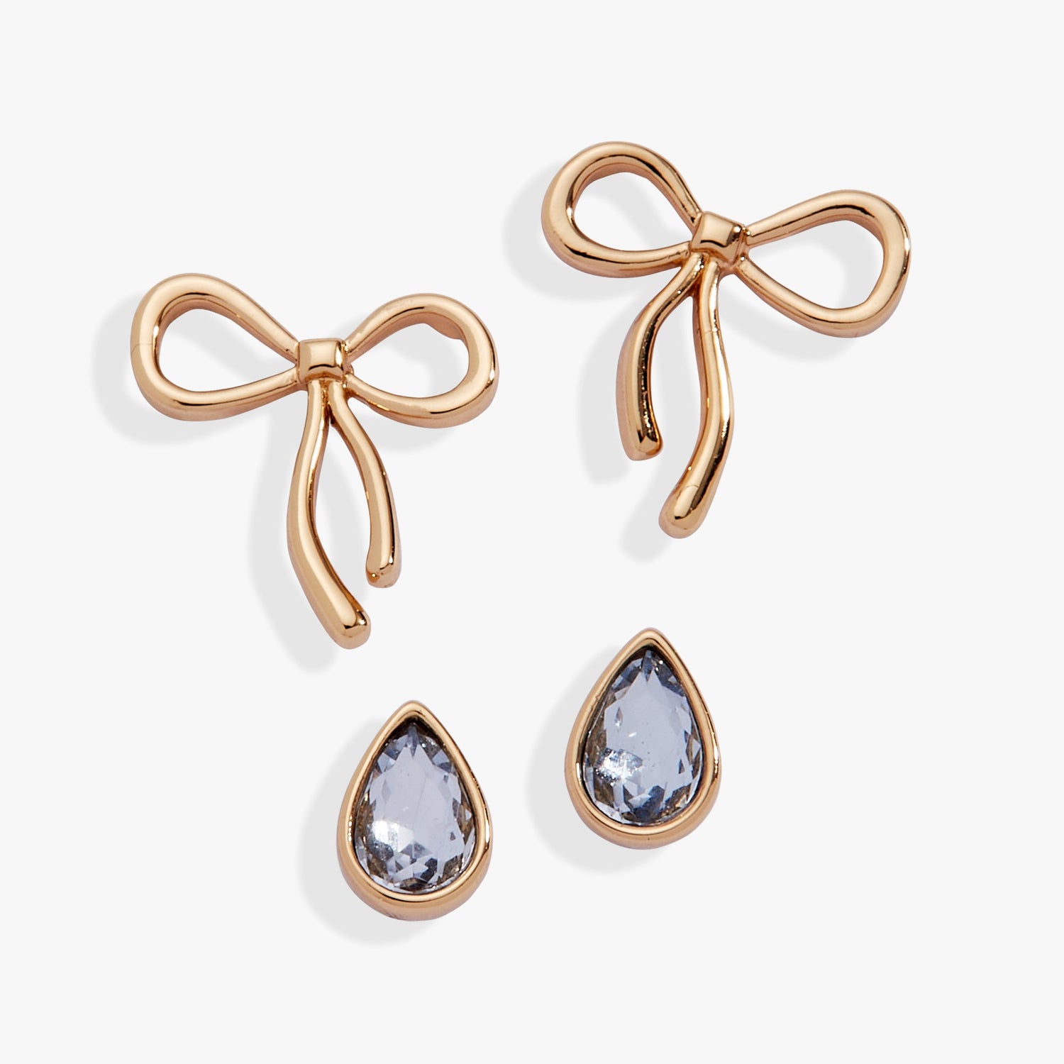 Bow &amp; Teardrop Stud Earring Set