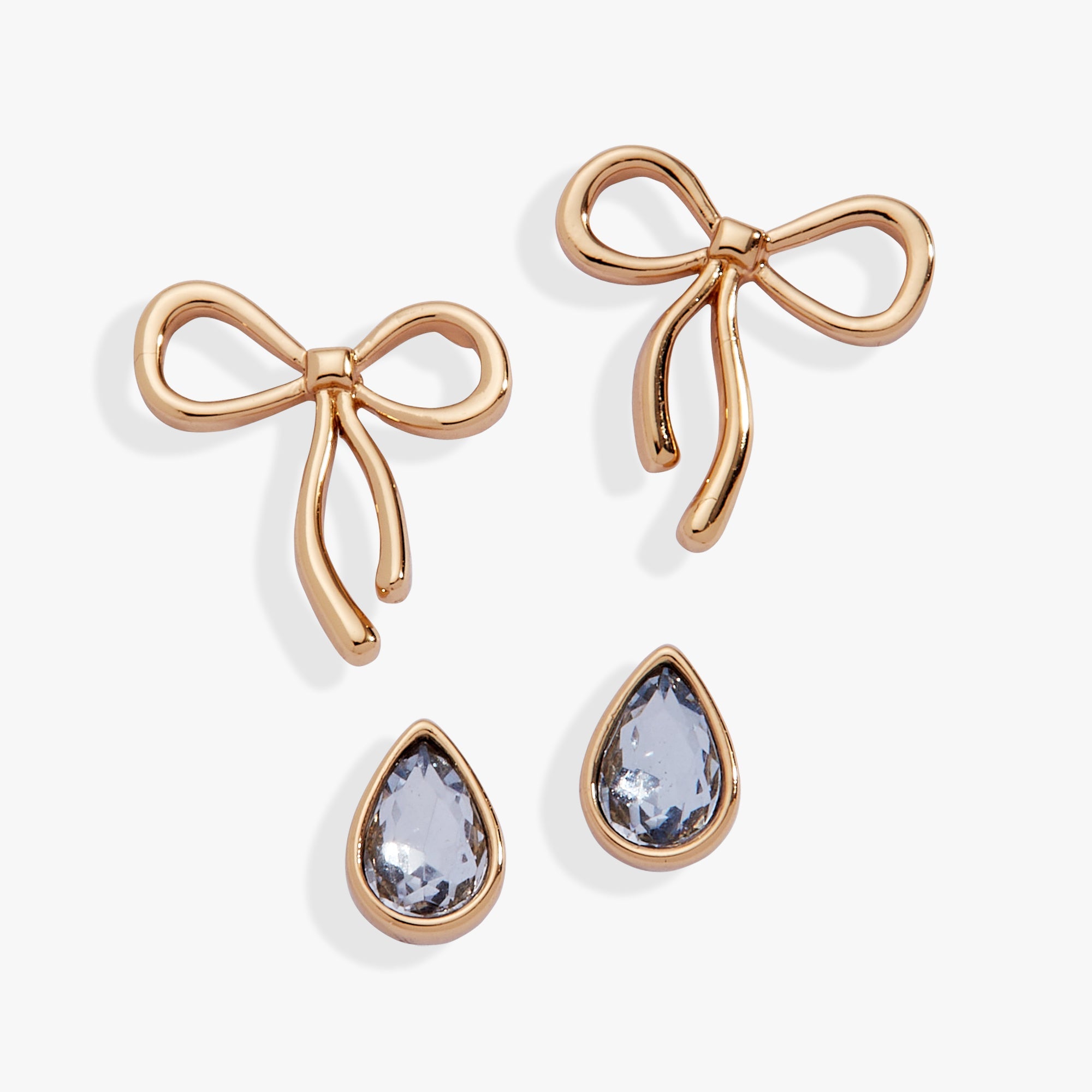 Bow &amp; Teardrop Stud Earring Set