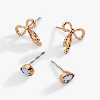 Bow &amp; Teardrop Stud Earring Set