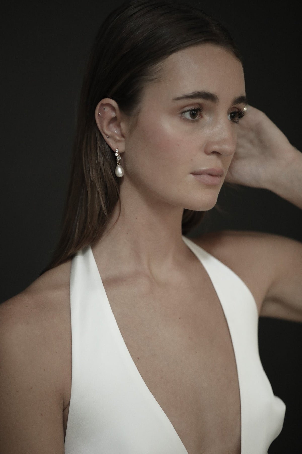 Stacked Bezel Pearl Hoop Drop Earrings