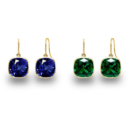 2 Pair Pack: 9.00 CTW Cushion Cut Created Blue Sapphire &amp; Emerald Drop Earrings – Available in .925 Sterling Silver or 14kt Yellow Gold Over .925 – 8mm Square Gems