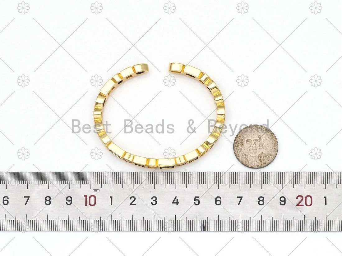 Big CZ Micropave Heart Round Teardrop Oval Bangle Bracelet, 18K Gold Filled Cuff Bracelet, Fashion Jewelry, Sku