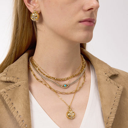 18k gold ladybug titanium steel necklace and earrings
