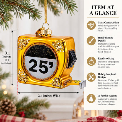 25-Foot Gold Tape Measure Glass Christmas Ornament
