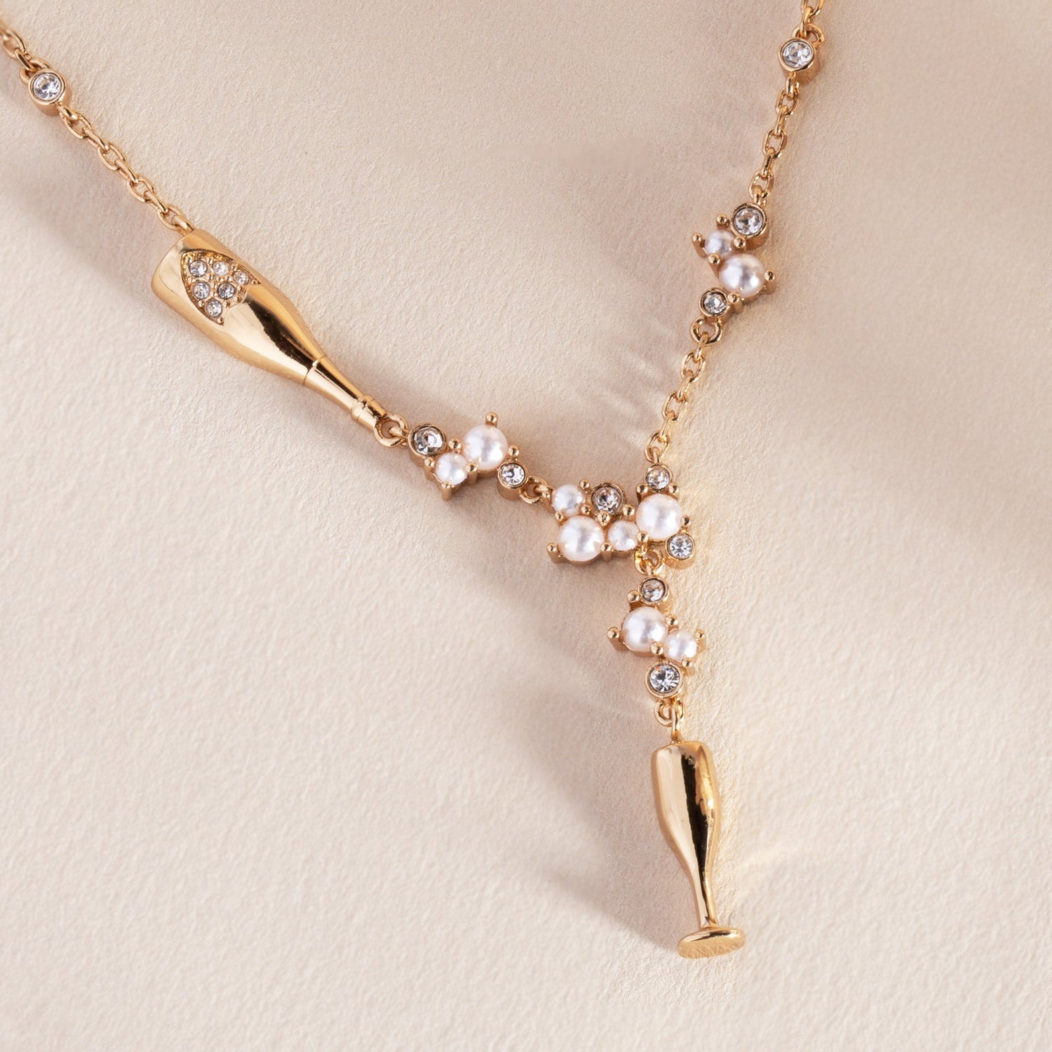 Champagne Pearl &amp; Crystal Pendant Necklace