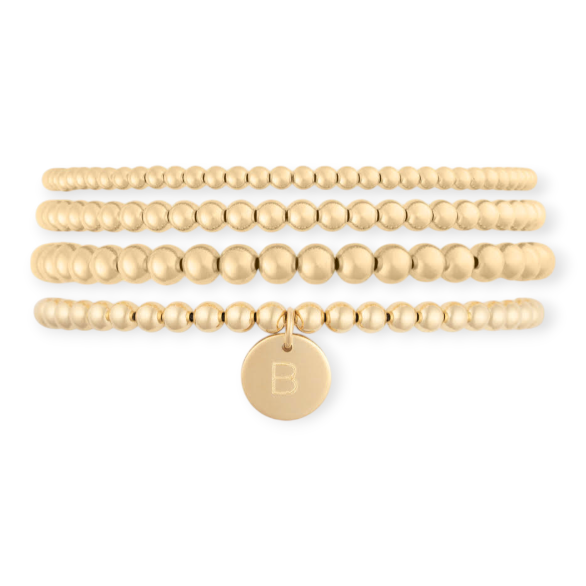 classic initial juno bracelet four stack (3+4+4+5mm)