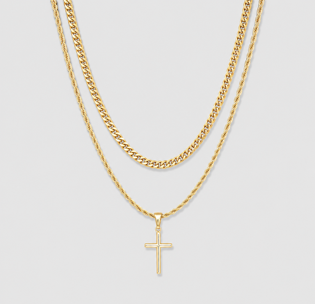 Small Cross Necklace Gold Set