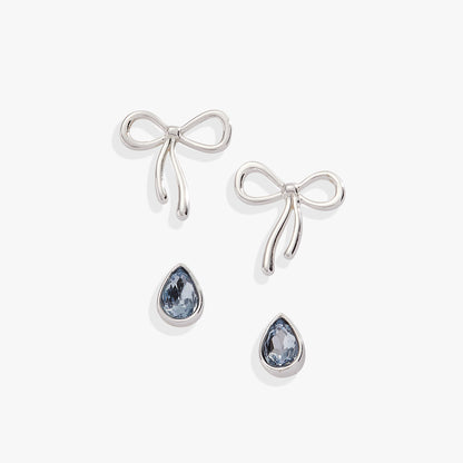 Bow &amp; Teardrop Stud Earring Set