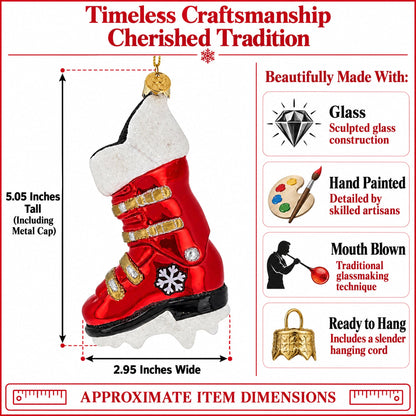 Red Ski Boot Glass Christmas Ornament