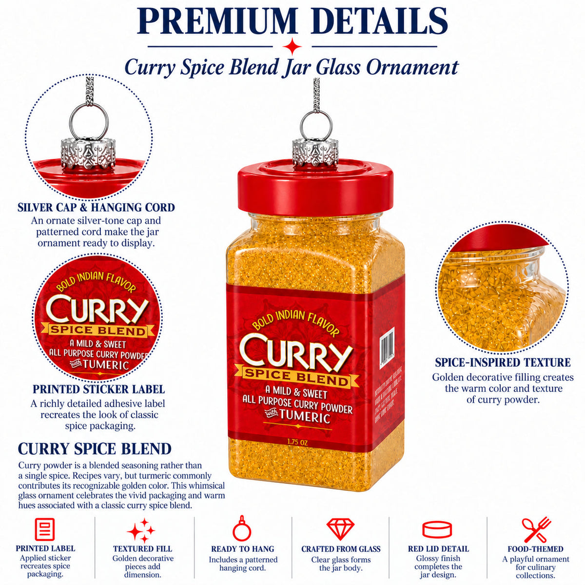 Curry Powder Spice Jar Glass Christmas Ornament