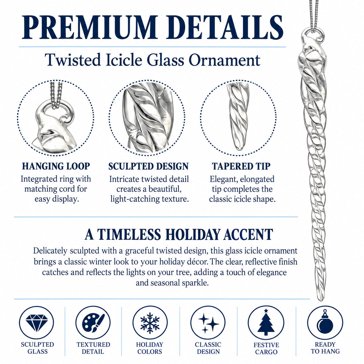 Clear Twisted Glass Icicle Winter Christmas Ornament