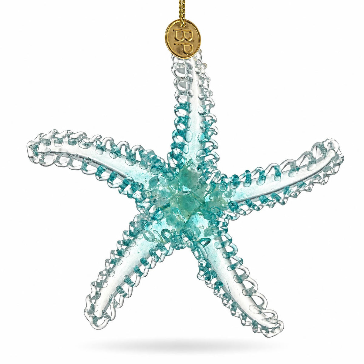 Light Blue Pearl Beaded Glass Starfish Christmas Ornament