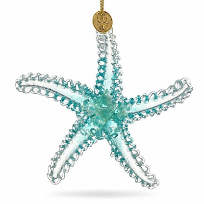 Light Blue Pearl Beaded Glass Starfish Christmas Ornament