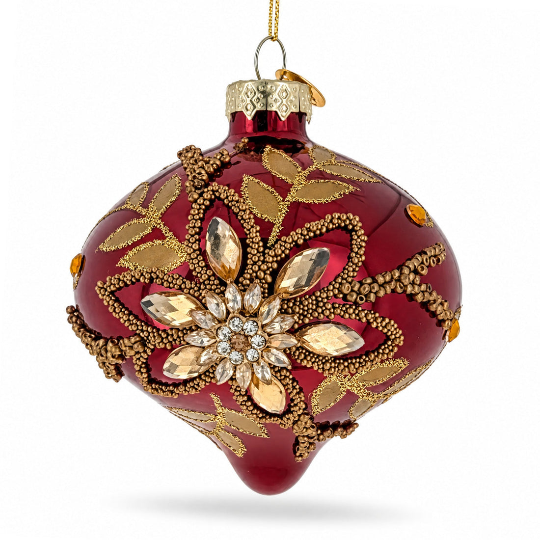 Burgundy Glass Onion Gold Leaf Crystal Christmas Ornament