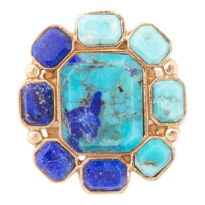 Duality Blue Lapis and Turquoise Golden Statement Ring