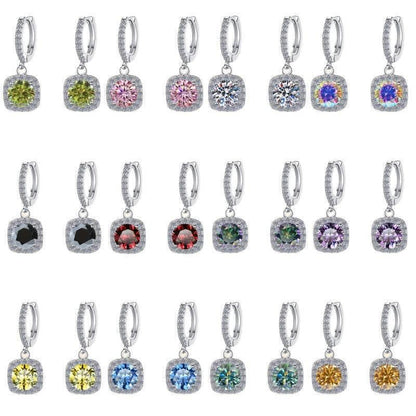 S925 Colorful Moissanite Halo Earrings with Pavé-Set Halo &amp; Hoop, VVS1 Certified, 12 Vibrant Colors , Sterling Silver