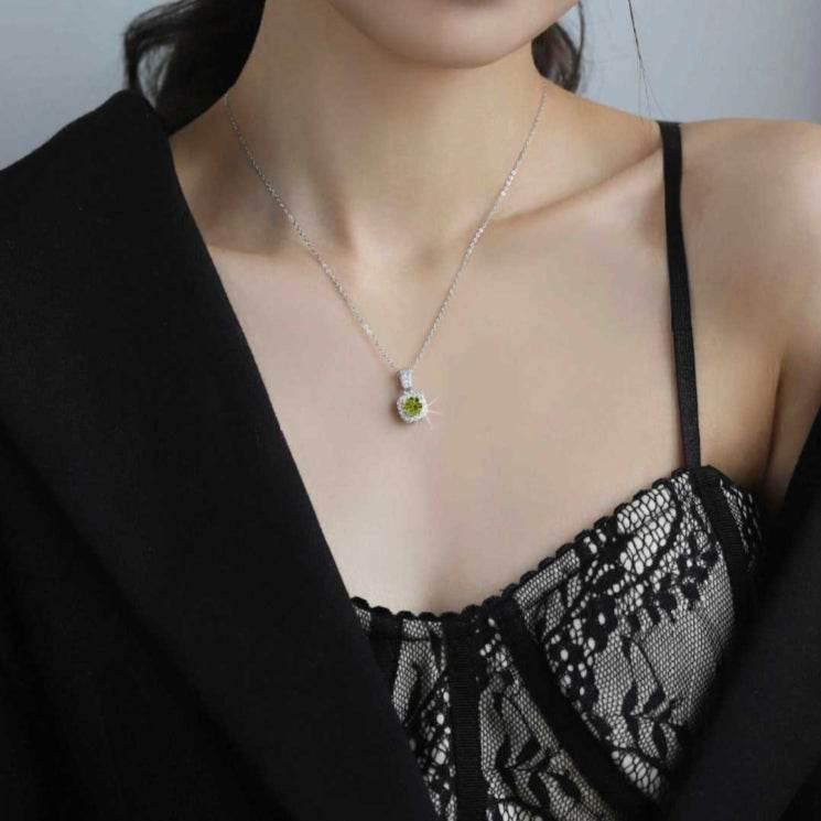 S925 Colorful Moissanite Pendant Necklace with Pavé-Set Halo &amp; Hoop, 1ct D-Grade VVS1 Moissanite in 12 Dazzling Colors with GAR Certification, Sterling Silver Necklace