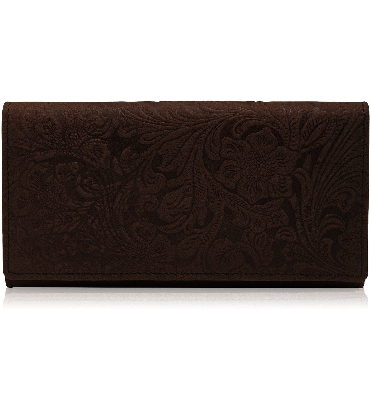 Genuine Leather Floral Accordion Wallet – Zip Pockets, RFID Blocking