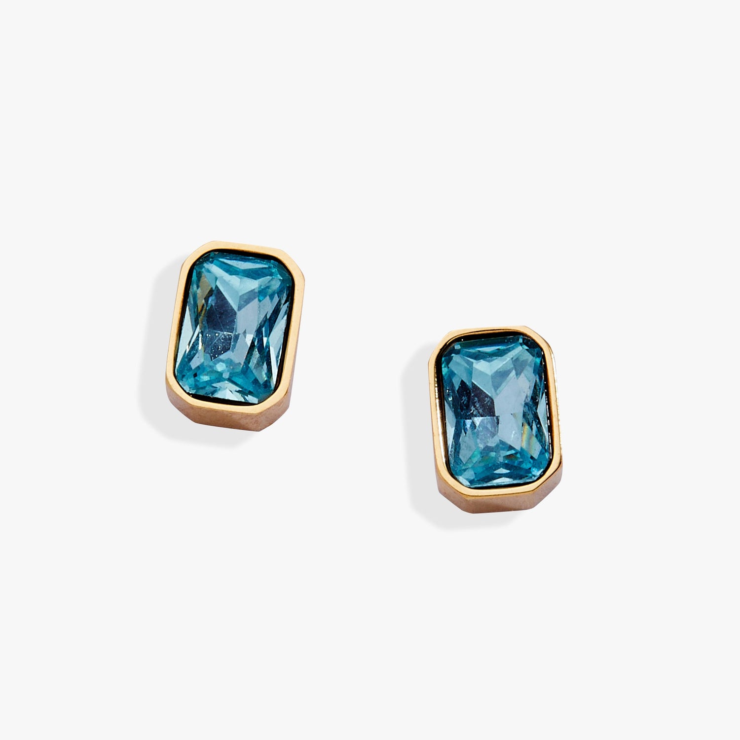 March Emerald-Cut Birthstone Stud