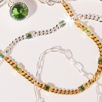 August Birthstone Peridot Curb Chain Bracelet