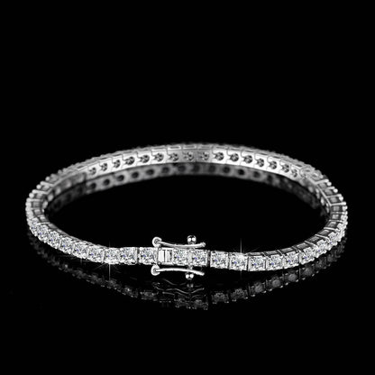 VVS1 Moissanite S925 &amp; 14K Tennis Chain Iced Out Necklace and Bracelet, 6–26 Inch, 2–6.5mm Round Cut D-Grade Certified Moissanite, Sterling Silver White Gold Plated, Hypoallergenic Hip Hop Jewelry