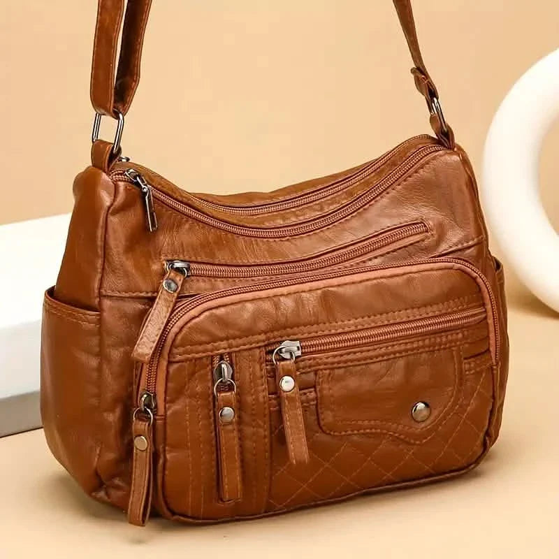 Fashion Multi Zipper Crossbody Bag, Soft Vegan Leather Shoulder Bag, Women&