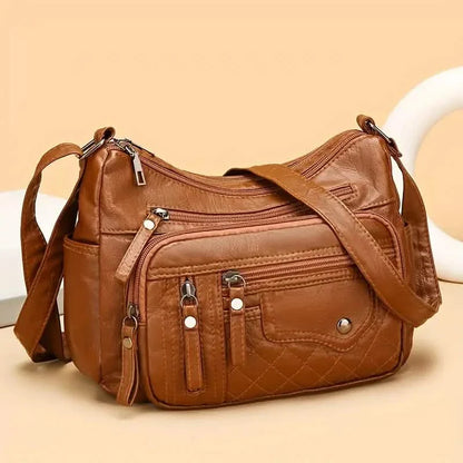 Fashion Multi Zipper Crossbody Bag, Soft Vegan Leather Shoulder Bag, Women&