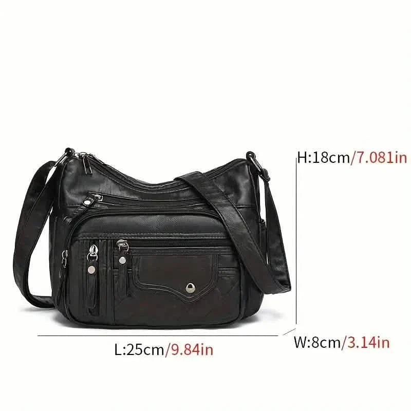 Fashion Multi Zipper Crossbody Bag, Soft Vegan Leather Shoulder Bag, Women&