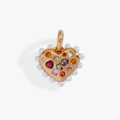 Puffy Heart Gemstone And Pearl Charm